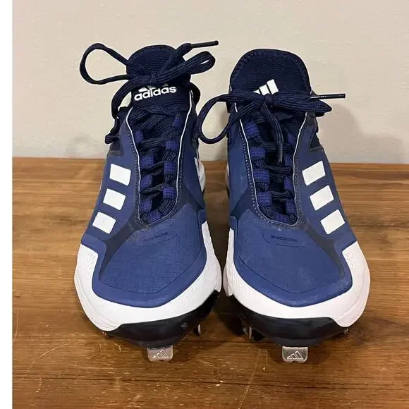Adidas Icon Mens Size 7.5 Baseball Cleats Navy Blue White Metal Spikes Low Top - Picture 4 of 8